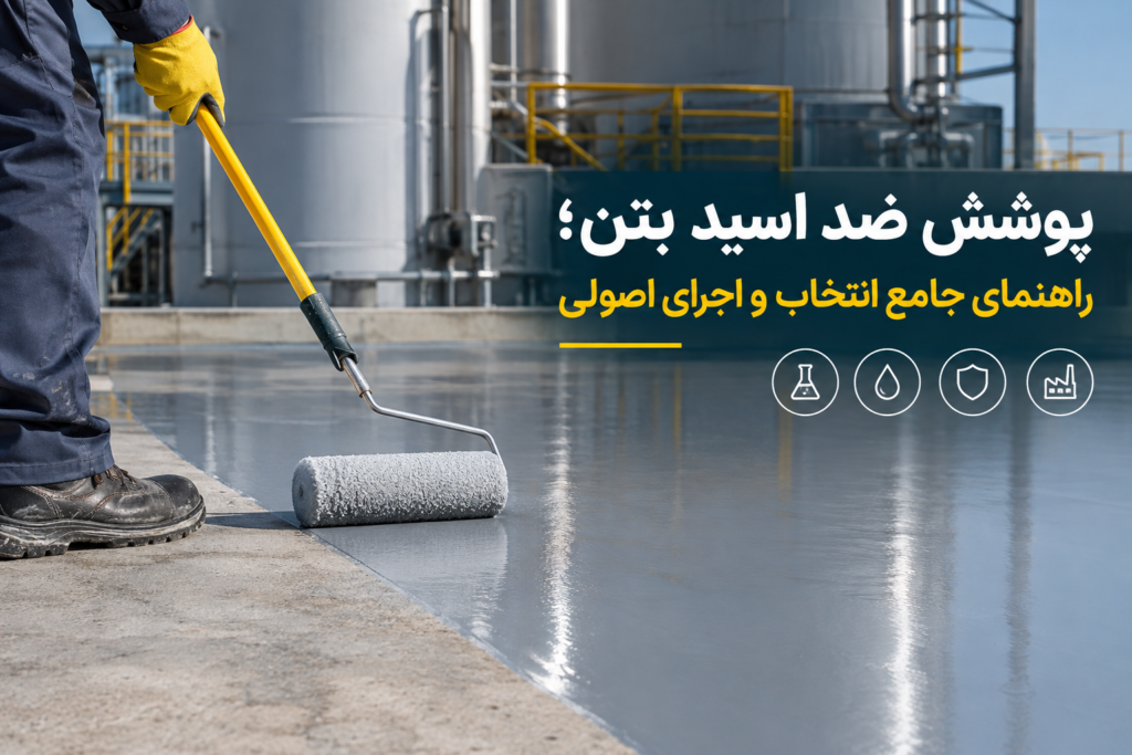 اجرای پوشش ضد اسید روی سطح بتن کف یک محیط صنعتی برای محافظت در برابر مواد خورنده